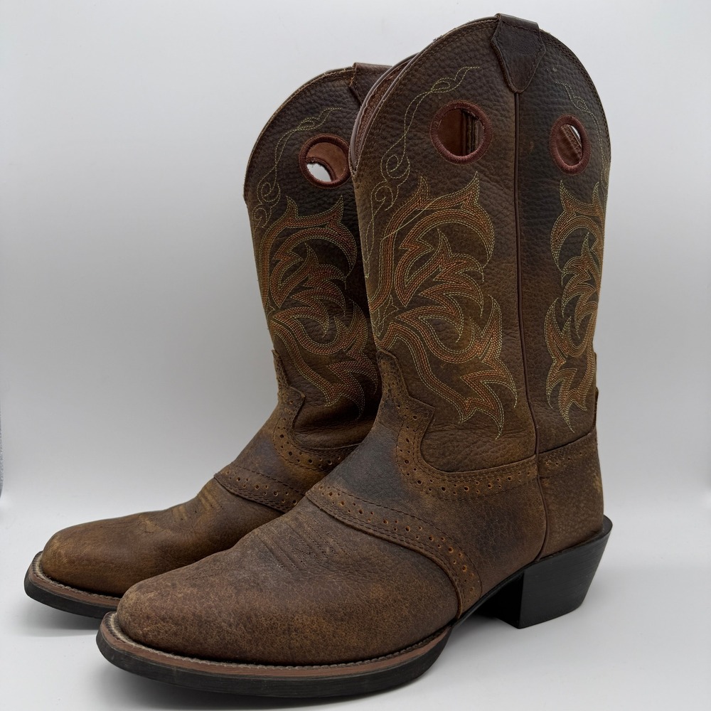 Justin Stampede Boots Mens 10D Brown Leather Square Toe Western Cowboy 2523